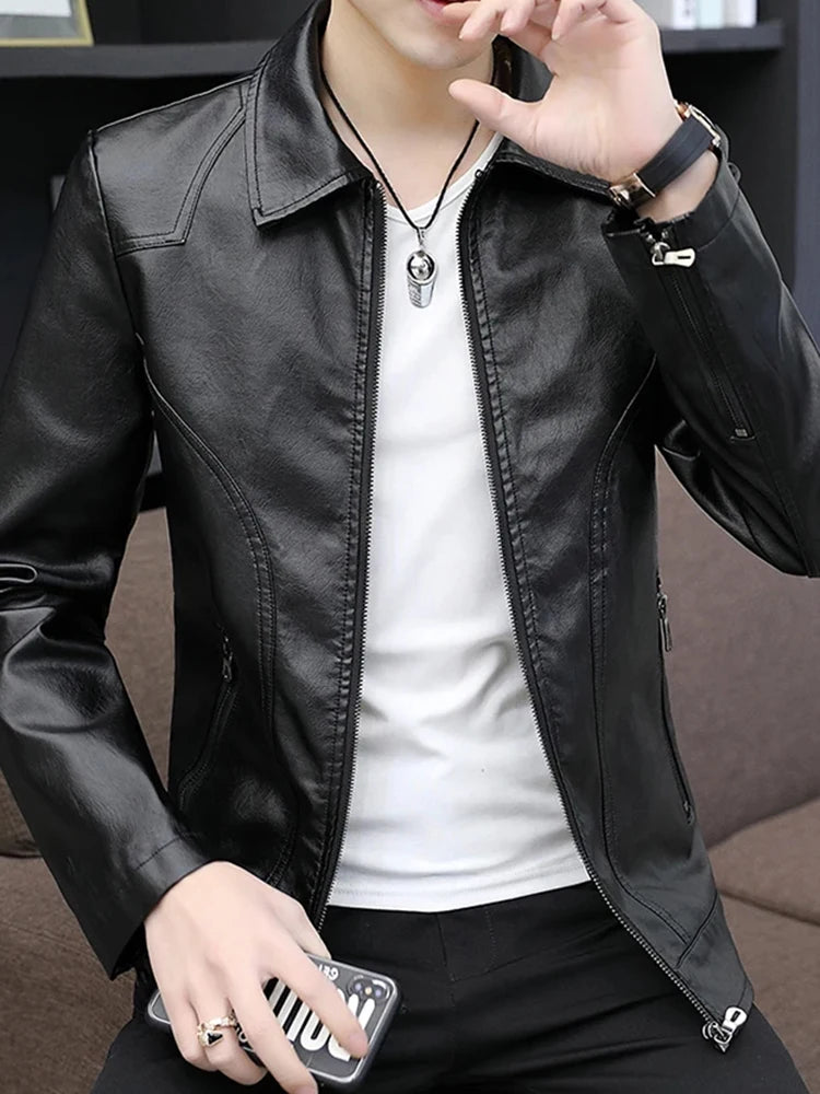 Men's Padded Thickened Casual Warm Lapel Zipper Cold Leather Jacket Fashion Trend Versatile Pu Leather Jackets