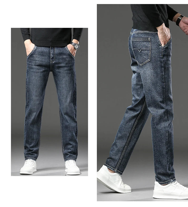 2025 Winter Men's Warm Jeans Thicken Fleece Slim