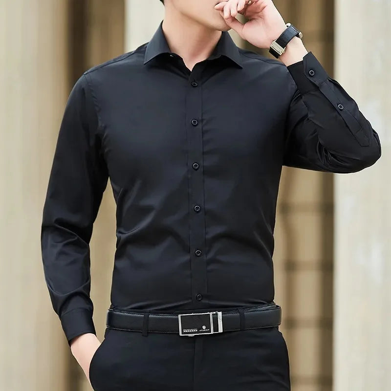 Men's Classic Long-Sleeved Standard Dress Shirt Formal Business Social Simple Basic Design Casual Shirt Work Office Tops