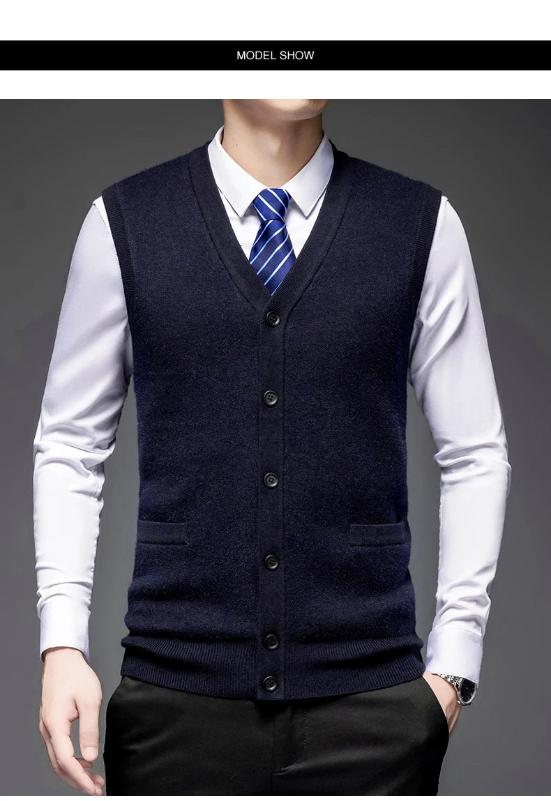 Autumn Winter Warm Sweater Vest Men Classic Style