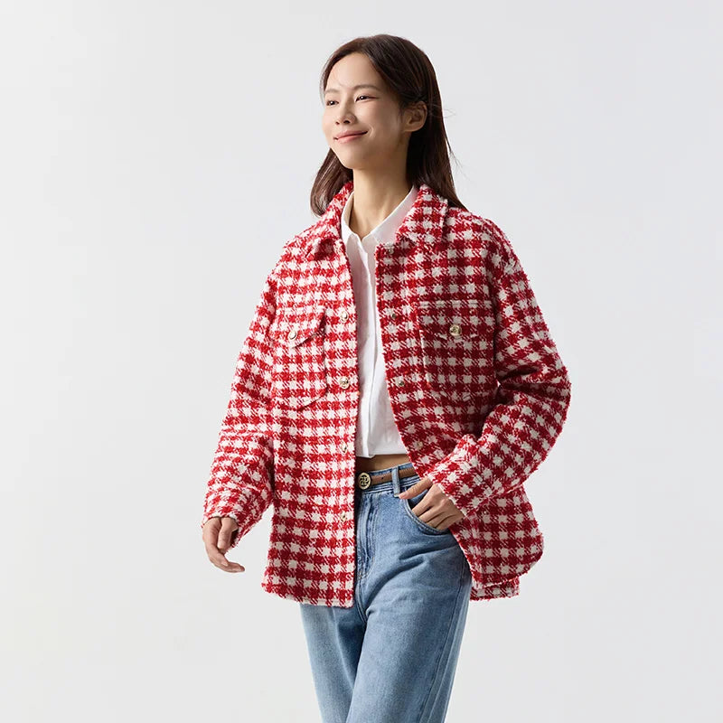 Semir Outerwear Women Mid-long Style Fashionable 2024 New Spring Checked Tweed Top