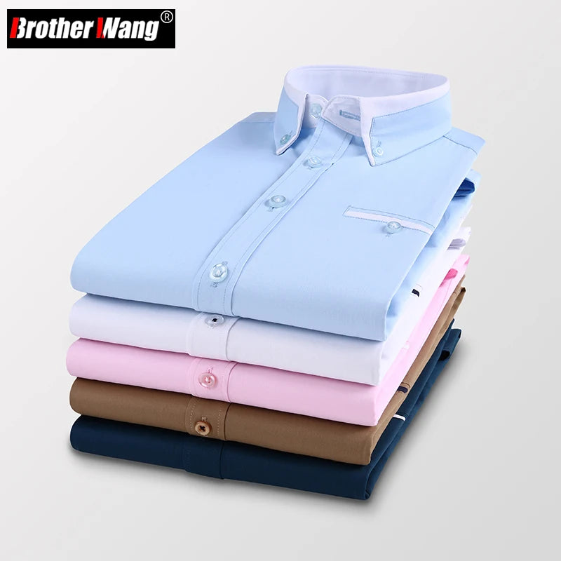 2023 New Autumn Men's Business Long Sleeve Shirt Solid Color Fashion Casual Slim White Shirt Male Brand Clothes