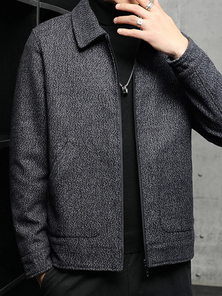 Men's Casual Fashion Trend Versatile Comfortable Skin-Friendly Thickened Winter Windproof Cold Tweed Coat Big Pockets Jacket