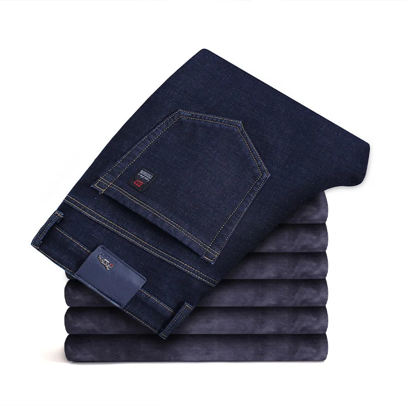 Winter Men's Fleece Warm Jeans Classic