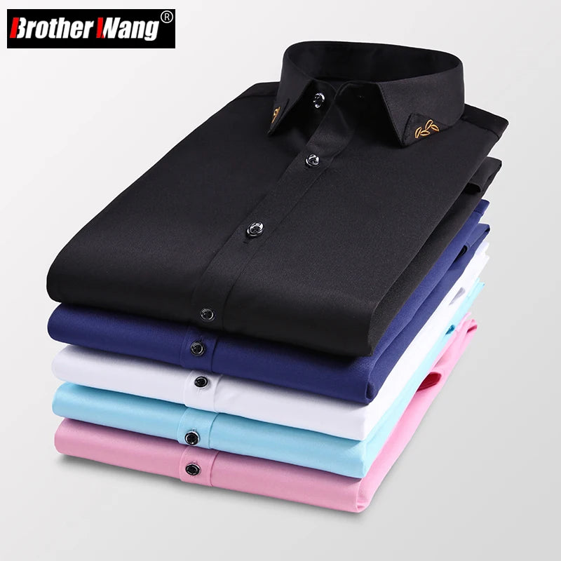 New Autumn Men's Casual Long Sleeve Fashion Embroidery Stretch Shirt Male Brand Clothes