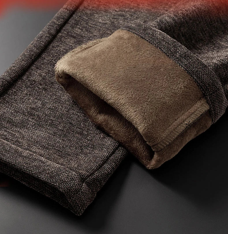 Velvet Thickened Winter Men's Pants Warm Fleece Chenille Fabric Soft Fashion Slim Straight Business Casual Trousers Male Clothes