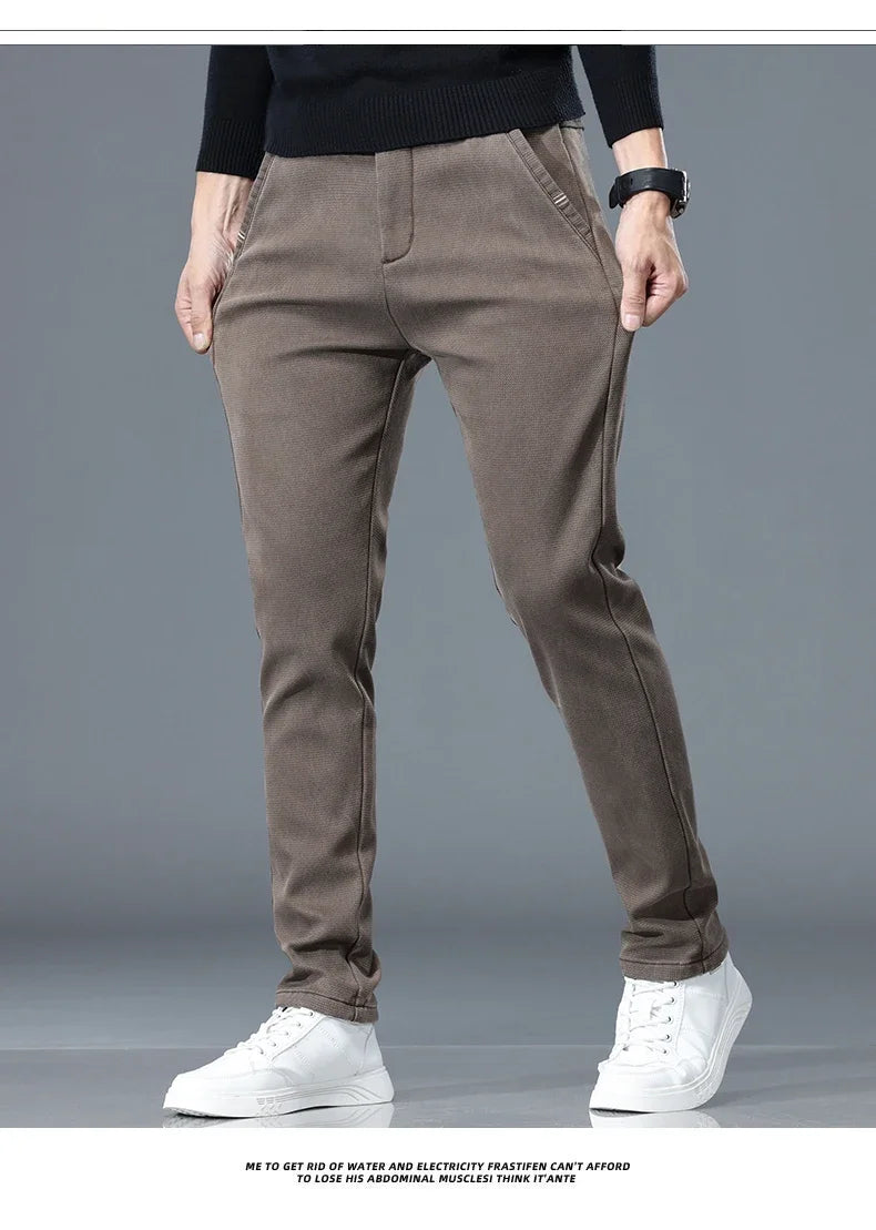 Lyocell Men's Winter Thickened Casual Pants Fleece Korean Fashion Comfortable Elastic Straight Baggy Velvet Trousers Male