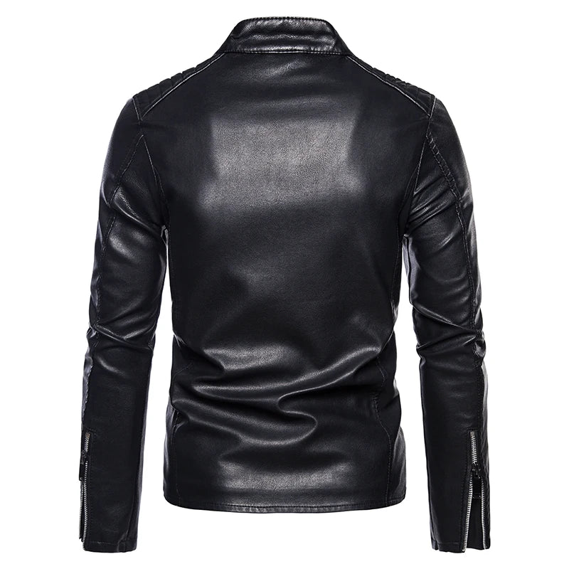 TRAF 2024 Men's New Casual Autumn And Winter Windproof Solid Color Collar Trend Of Fashion Business Formal Leather Jacket