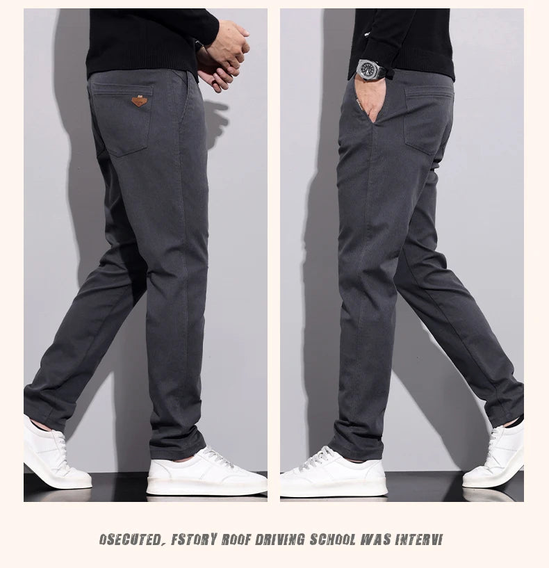 Winter New Men's Fleece Pants Slim Straight Warm Soft