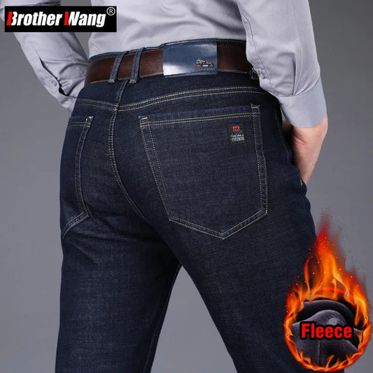 Winter Men's Fleece Warm Jeans Classic