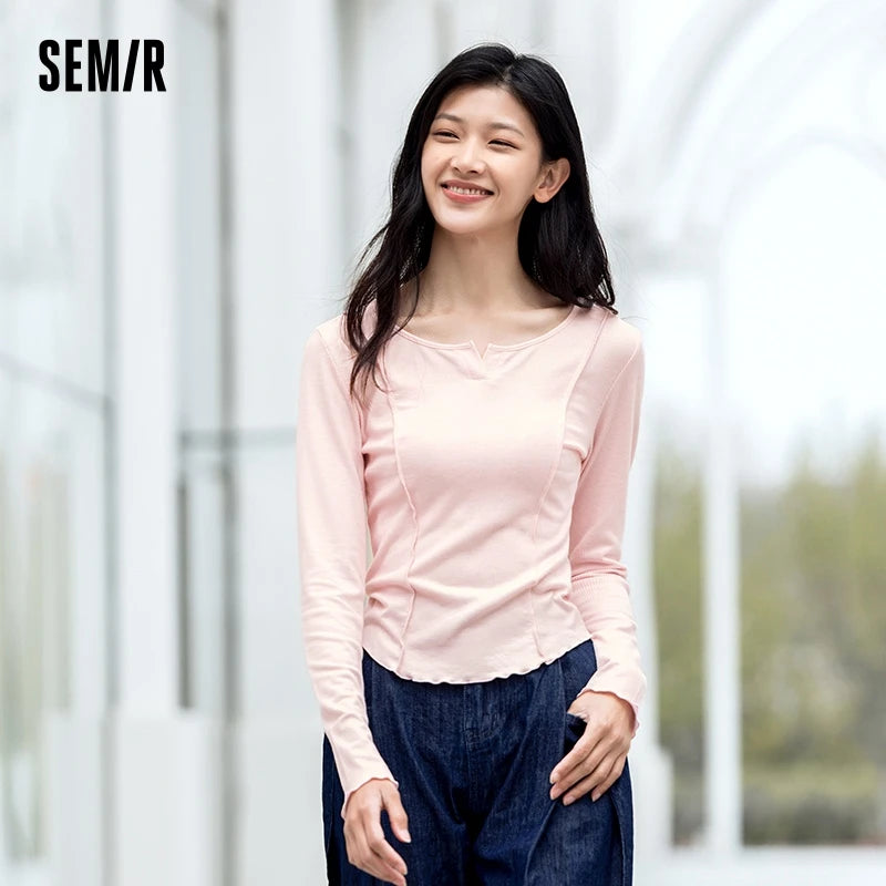 Semir T-Shirt Women Short Sleeve Slim Fit T-Shirt Designed Appear Slimmer 2024 New Autumn Top with a Chic Ruffle Hem