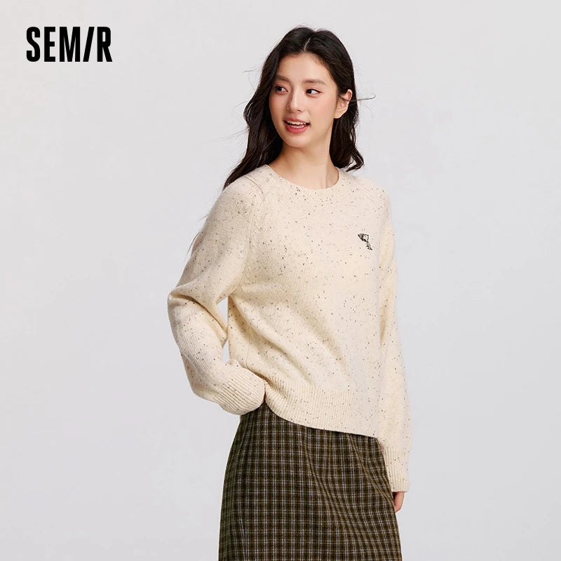 Semir Sweater Women Raglan Sleeve Embroidered 2024 New Winter Wool Sweater Containing Wool