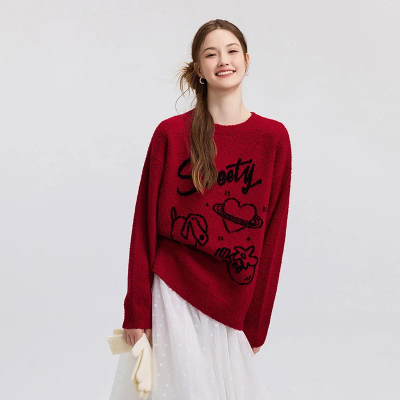 Semir Sweater Women Design-featured New Year Jacquard 2025 New Spring Outfit Oversize Drop-shoulder Soft and Fluffy Sweater Lazy