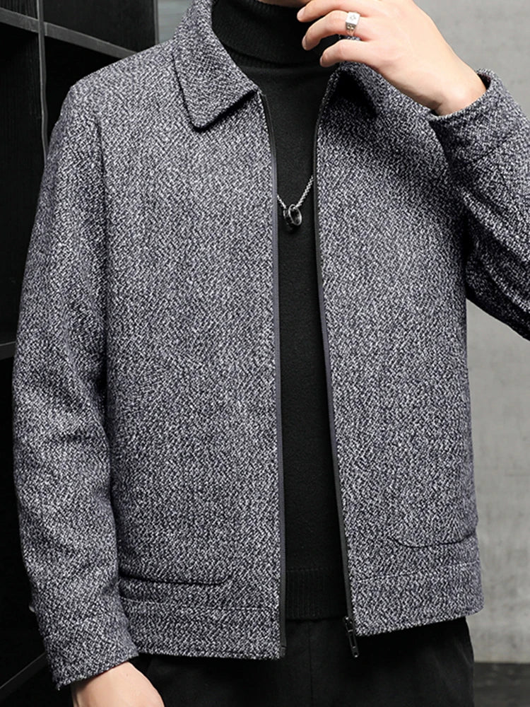 Men's Casual Fashion Trend Versatile Comfortable Skin-Friendly Thickened Winter Windproof Cold Tweed Coat Big Pockets Jacket