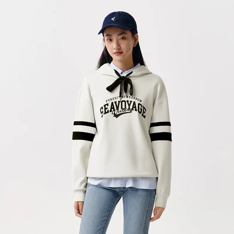 Semir Hoodie Women Letter-printed Loose Drop-shoulder Hooded Pullover Casual and Elegant Spring Individual Printed Top