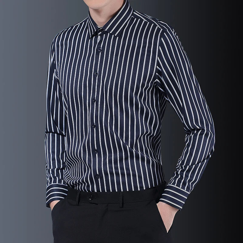 Classic Men's Striped Long-sleeved Shirt Spring New Business Fashion Slim Fit Shirt Man Brand Casual Clothes