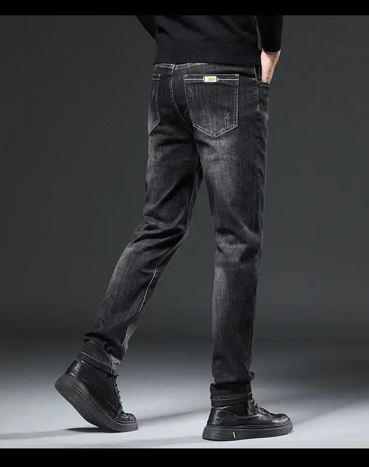 Winter Men's Fleece Warm Jeans Slim Straight Stretch Thickened Denim Pants Fashion Velvet Plush Trousers Brand Clothes