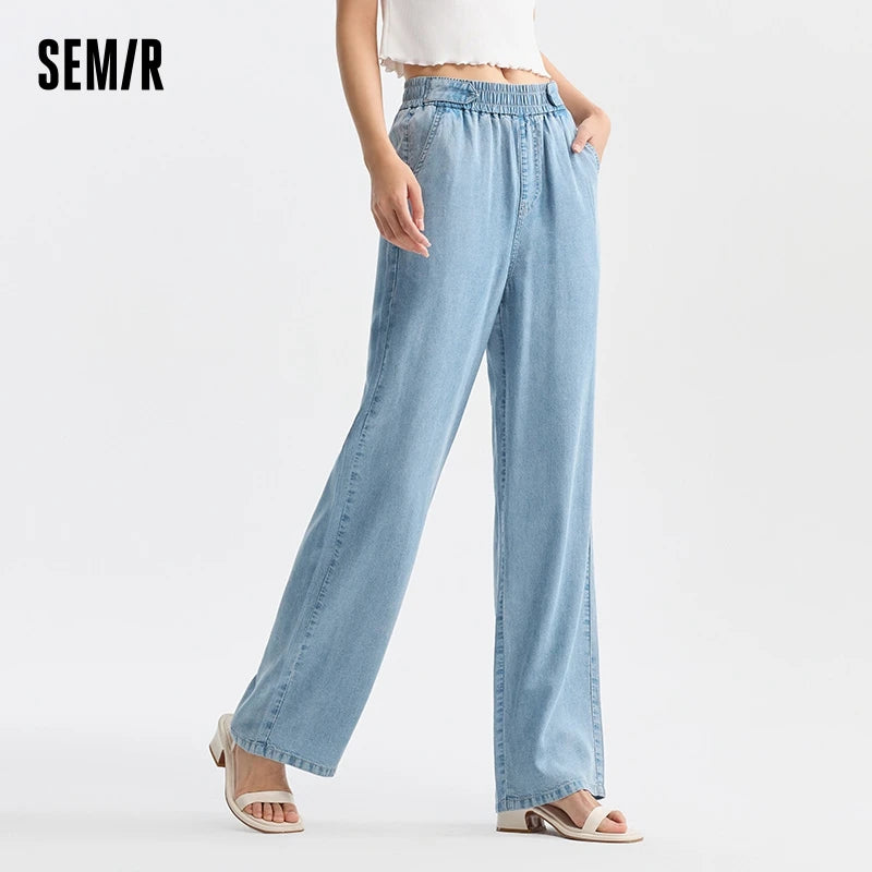 Semir Jeans Women Elastic Waist Trousers Simple Style 2024 Summer New Wide-Legged Trousers