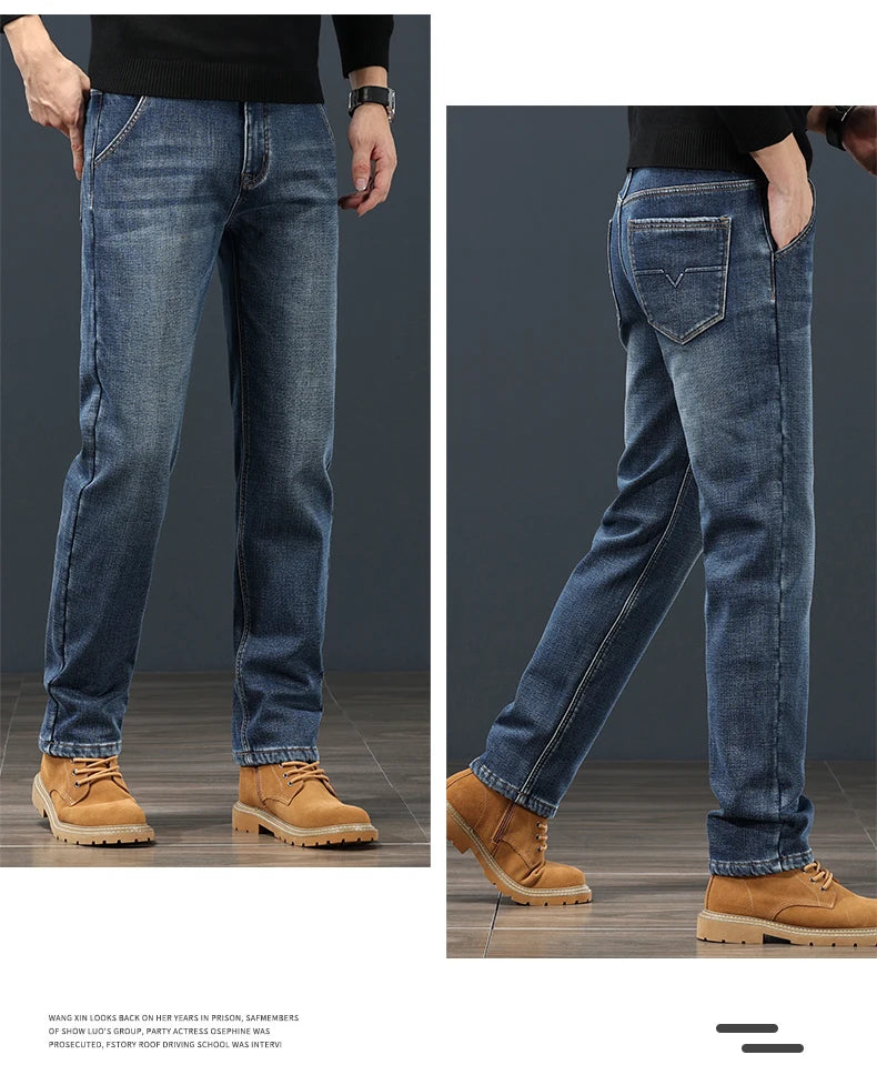 Men's Winter Fleece Thickened Jeans Fashion