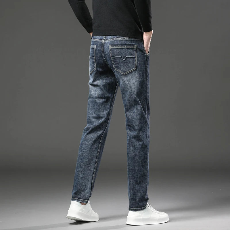 2025 Winter Men's Warm Jeans Thicken Fleece Slim