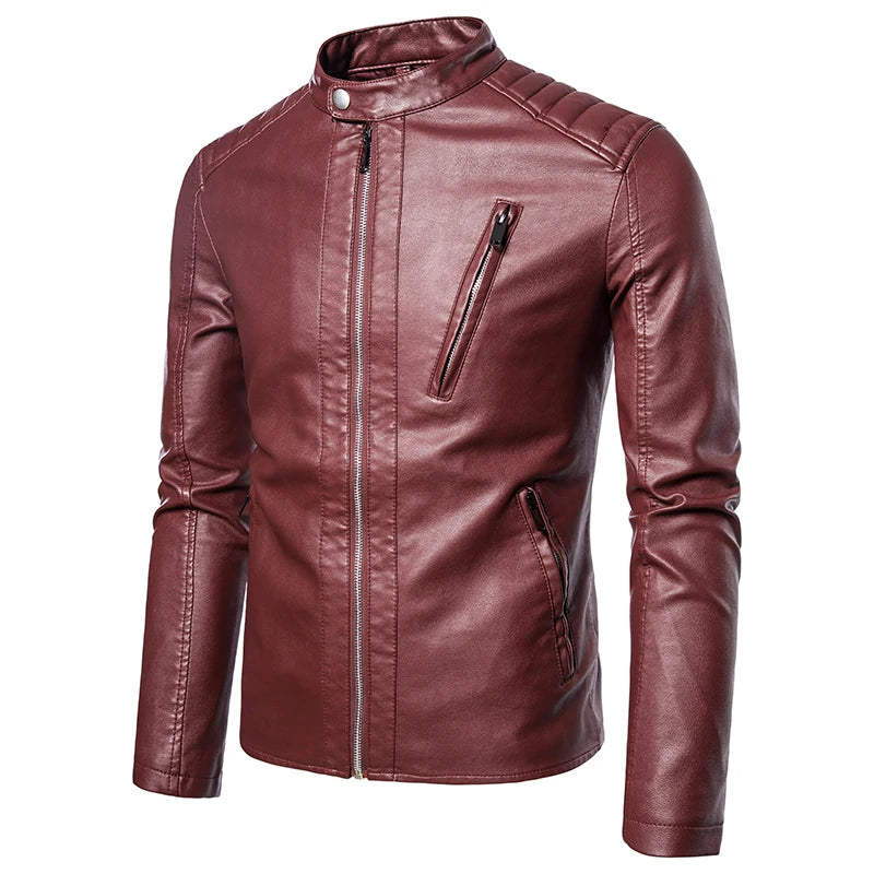 TRAF 2024 Men's New Casual Autumn And Winter Windproof Solid Color Collar Trend Of Fashion Business Formal Leather Jacket