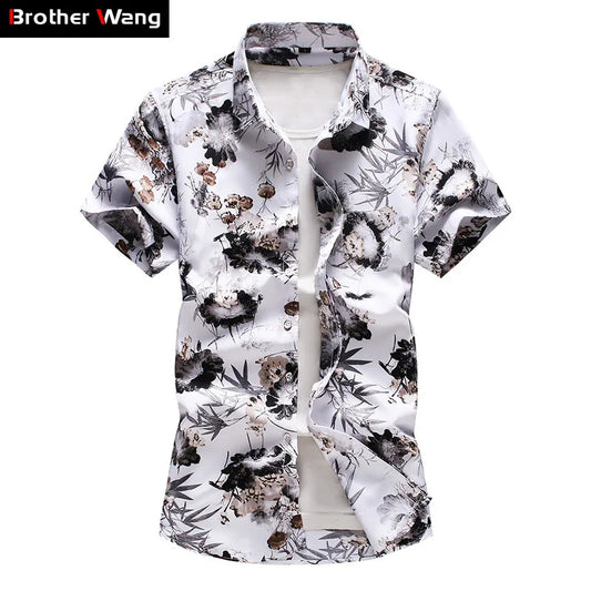 Plus Size 5XL 6XL 7XL Men's Hawaiian Shirt 2023 Summer New Fashion Casual Printing Short Sleeve Flower Shirt Male Brand Clothes