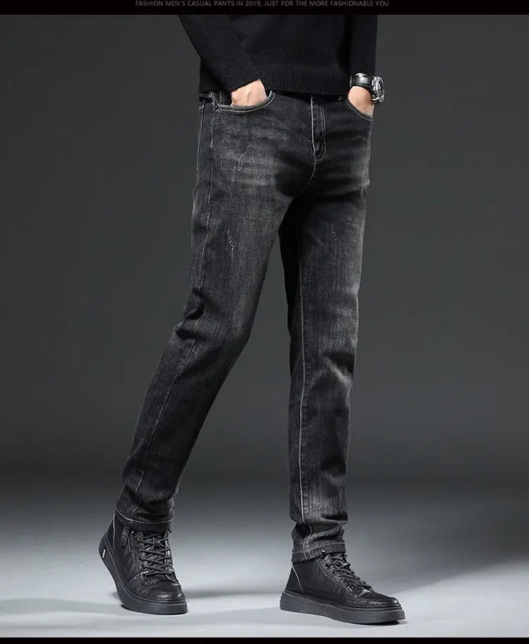 Winter Men's Fleece Warm Jeans Slim Straight Stretch Thickened Denim Pants Fashion Velvet Plush Trousers Brand Clothes