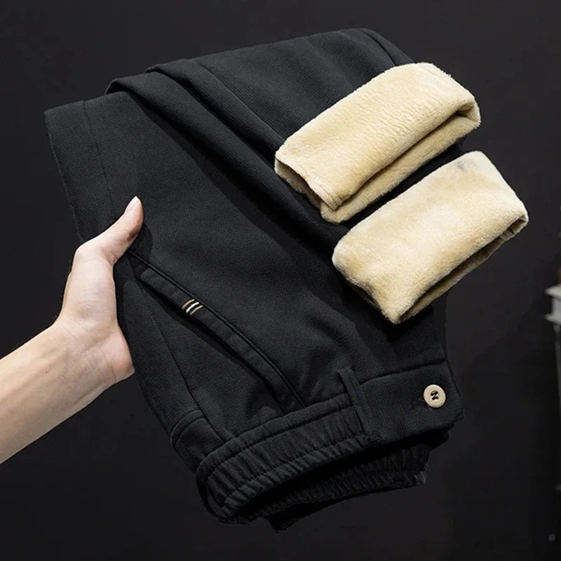 Lyocell Men's Winter Thickened Casual Pants Fleece Korean Fashion Comfortable Elastic Straight Baggy Velvet Trousers Male