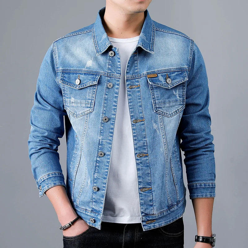 Spring New Men's Casual Cotton Denim Jacket Classic Style Fashion Slim Washed Retro Blue Jeans Coat Male Brand Clothing