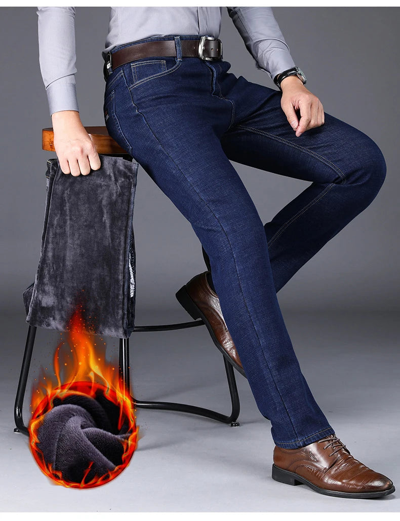 Winter Men's Fleece Warm Jeans Classic