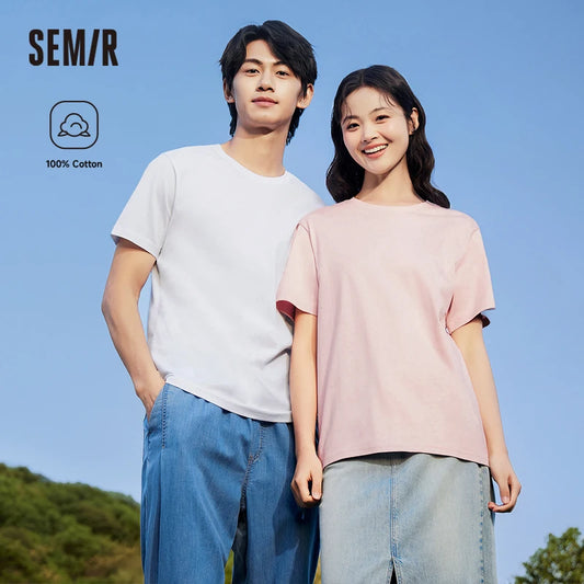 Semir Unisex T-shirt  Short Sleeve Men T-Shirt Cotton 2024 Summer New Man Clothing Is Thin And Versatile T Shirt Solid Color