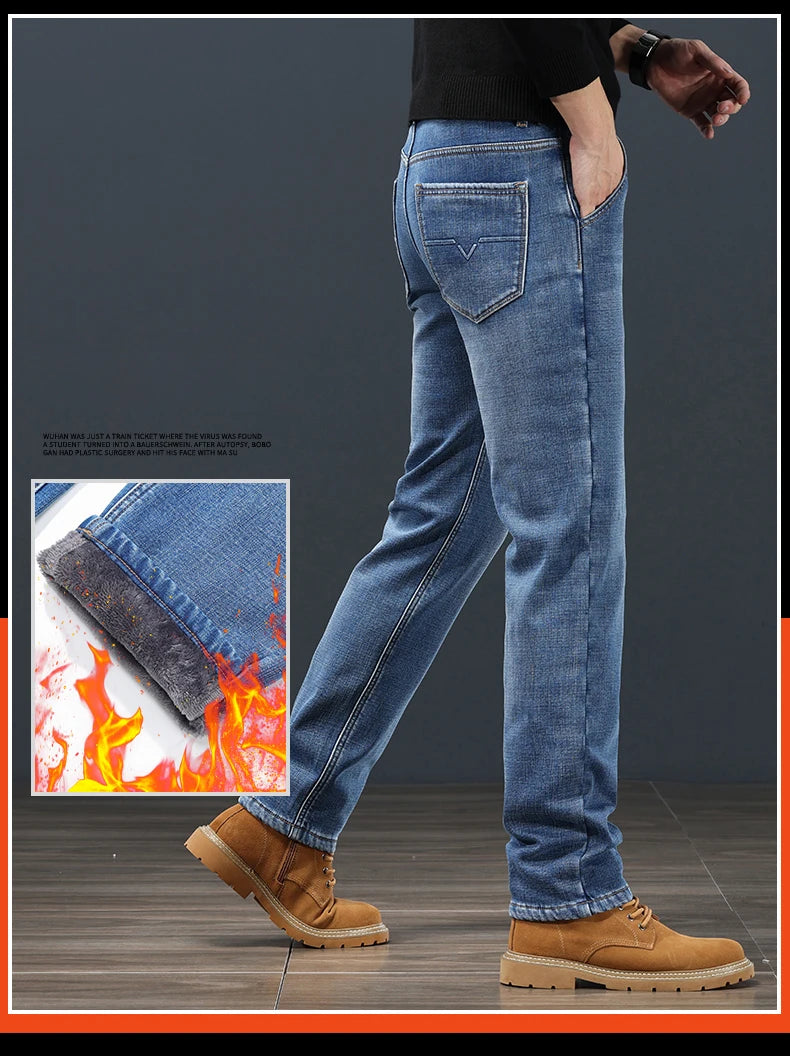 Men's Winter Fleece Thickened Jeans Fashion