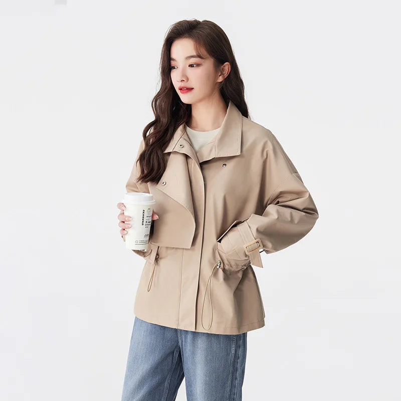 Semir Women Coat Autumn New Waist Waist ClothesAll-match Temperament Loose Solid Color Windbreaker Ins Coat for Women