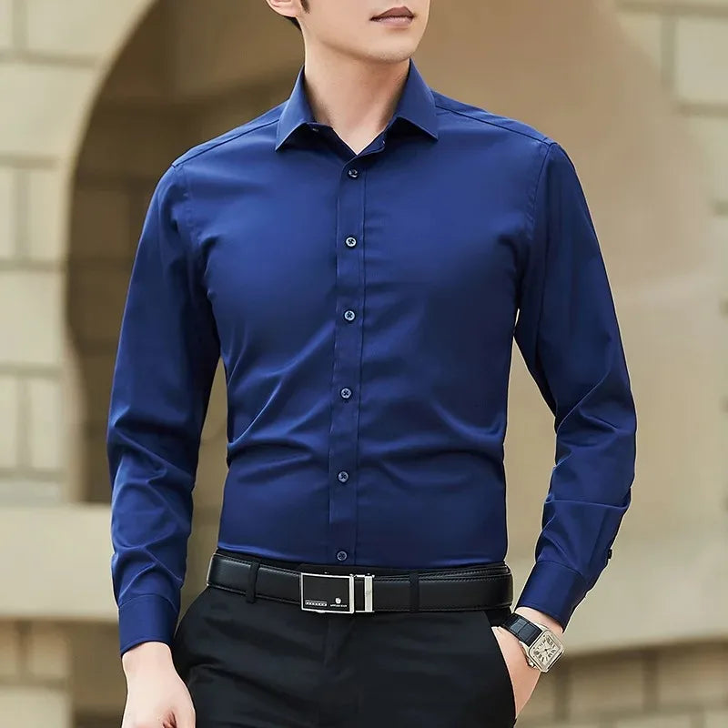 Men's Classic Long-Sleeved Standard Dress Shirt Formal Business Social Simple Basic Design Casual Shirt Work Office Tops