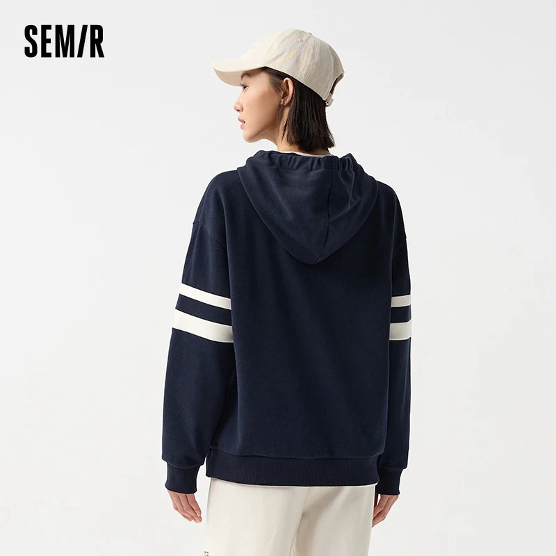 Semir Hoodie Women Letter-printed Loose Drop-shoulder Hooded Pullover Casual and Elegant Spring Individual Printed Top