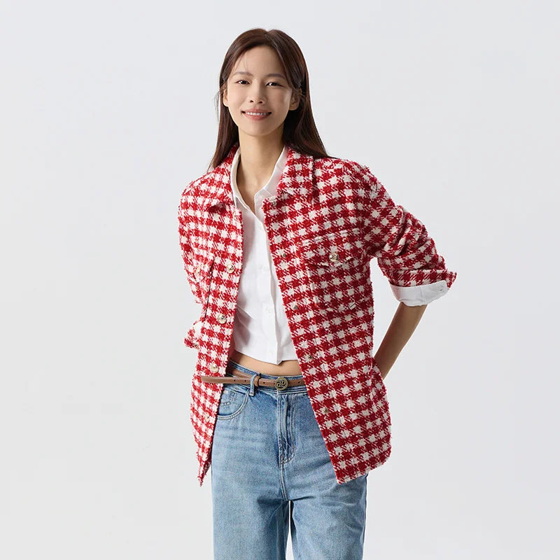 Semir Outerwear Women Mid-long Style Fashionable 2024 New Spring Checked Tweed Top