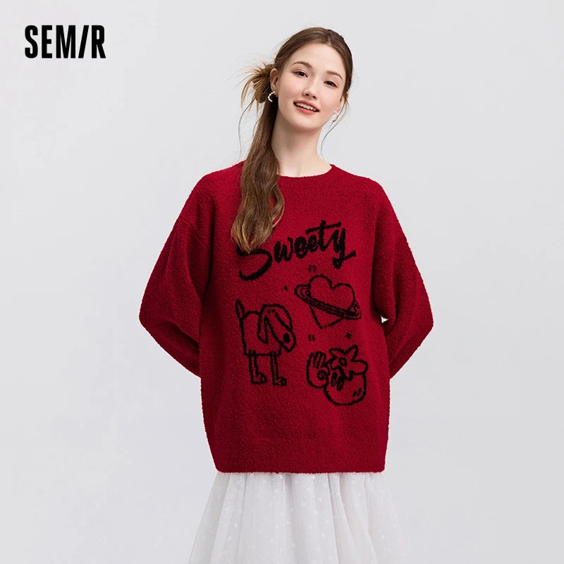 Semir Sweater Women Design-featured New Year Jacquard 2025 New Spring Outfit Oversize Drop-shoulder Soft and Fluffy Sweater Lazy