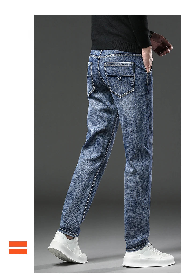 2025 Winter Men's Warm Jeans Thicken Fleece Slim