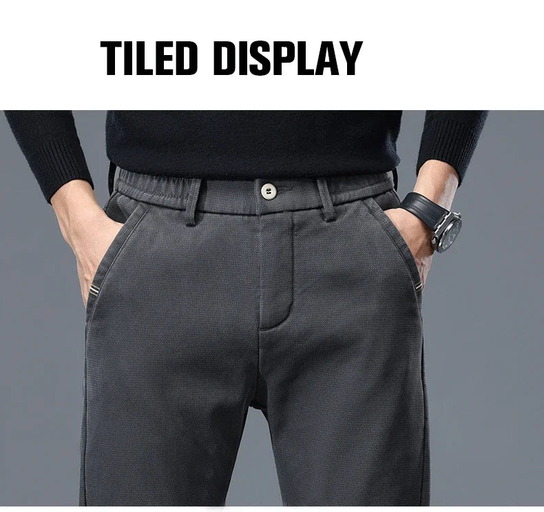 Lyocell Men's Winter Thickened Casual Pants Fleece Korean Fashion Comfortable Elastic Straight Baggy Velvet Trousers Male