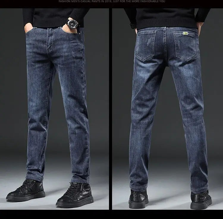 Winter Men's Fleece Warm Jeans Slim Straight Stretch Thickened Denim Pants Fashion Velvet Plush Trousers Brand Clothes