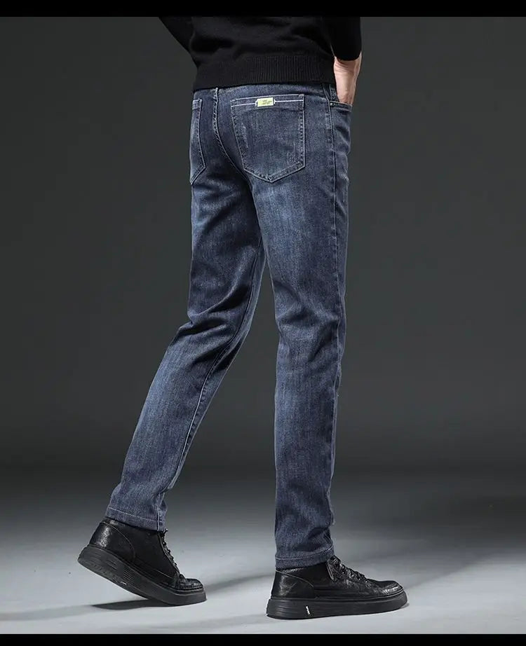 Winter Men's Fleece Warm Jeans Slim Straight Stretch Thickened Denim Pants Fashion Velvet Plush Trousers Brand Clothes