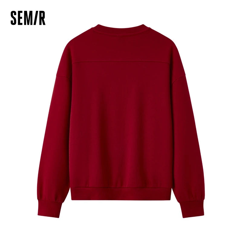 Semir Hoodie Women Design-featured Embroidered Loose and Lazy 2025 New Spring Round-neck Drop-shoulder Pullover Fashionable