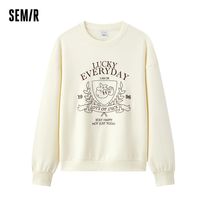 Semir Hoodie Women Design-featured Embroidered Loose and Lazy 2025 New Spring Round-neck Drop-shoulder Pullover Fashionable