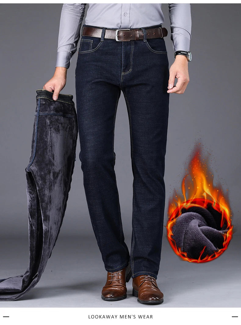 Winter Men's Fleece Warm Jeans Classic