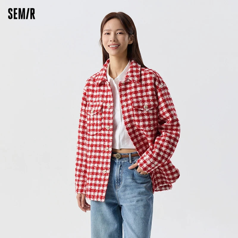 Semir Outerwear Women Mid-long Style Fashionable 2024 New Spring Checked Tweed Top