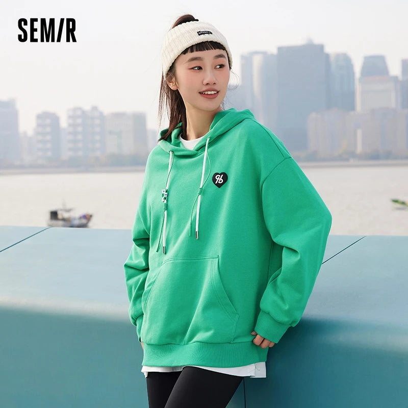 Semir Sweatshirt Women Off-Shoulder Inner Wear 2023 Spring New Loose Hooded Pullover