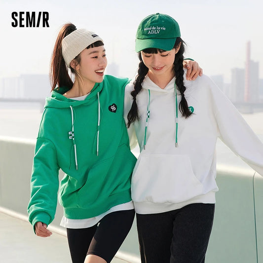 Semir Sweatshirt Women Off-Shoulder Inner Wear 2023 Spring New Loose Hooded Pullover