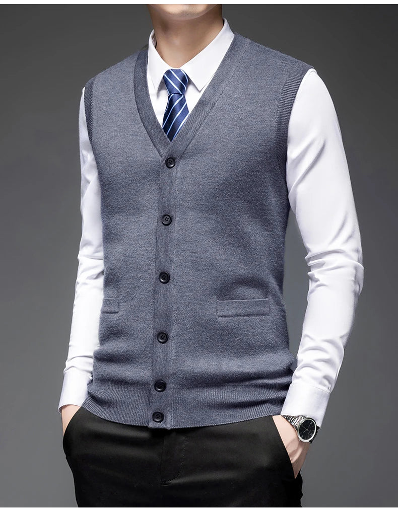 Autumn Winter Warm Sweater Vest Men Classic Style