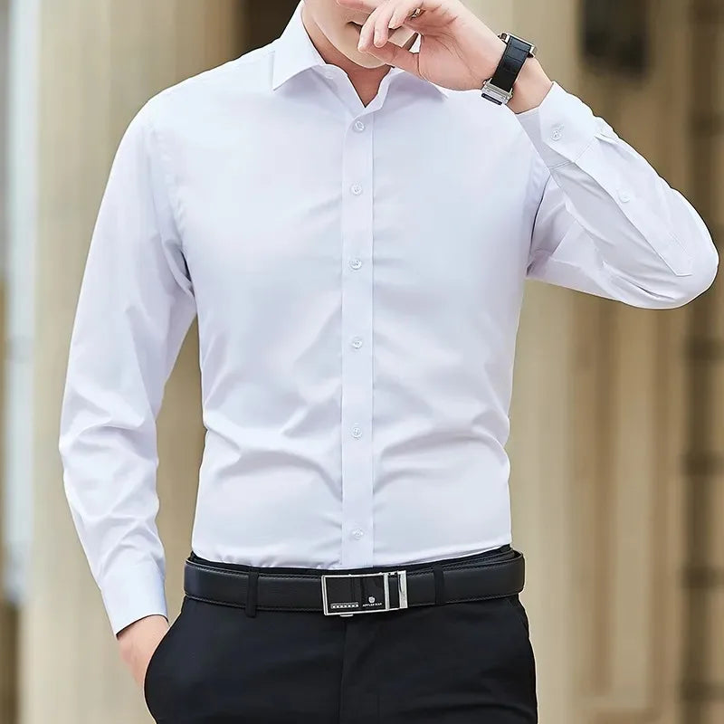 Men's Classic Long-Sleeved Standard Dress Shirt Formal Business Social Simple Basic Design Casual Shirt Work Office Tops