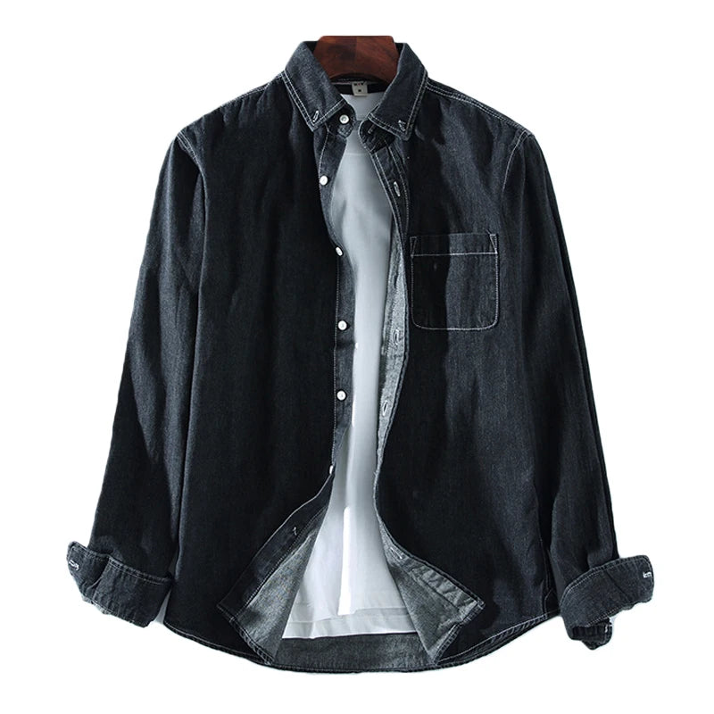 3 Colors 2023 New Men's Casual Denim Shirt Fashion Casual Cotton Slim Fit Cowboy Long Sleeve Shirt Male Brand Clothes